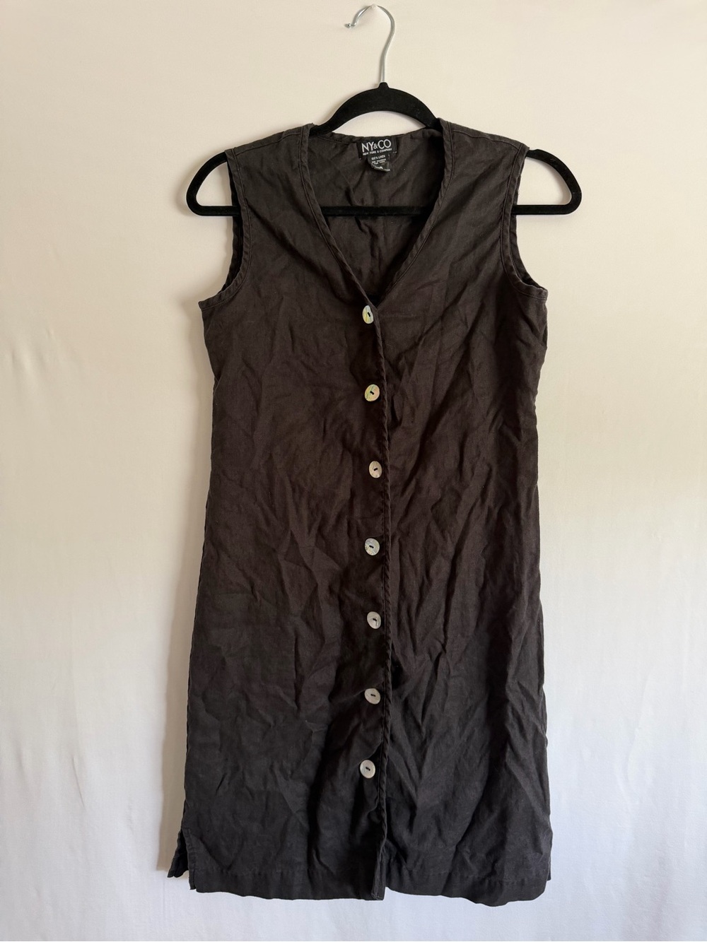 NY&Co New York & Company 100% Linen Sleeveless Dress Women Size 6 Black
